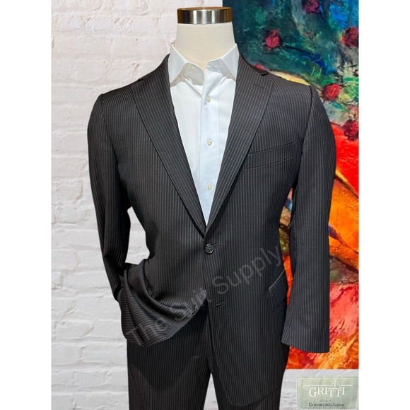 Ermenegildo Zegna Gritti 42R 36x30 Cigar Brown Ice Blue Stripe Designer Suit - Picture 1 of 16